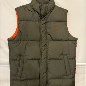 Polo by Ralph Lauren Dark Green Vest with Bright Orange Lining Size 16/18